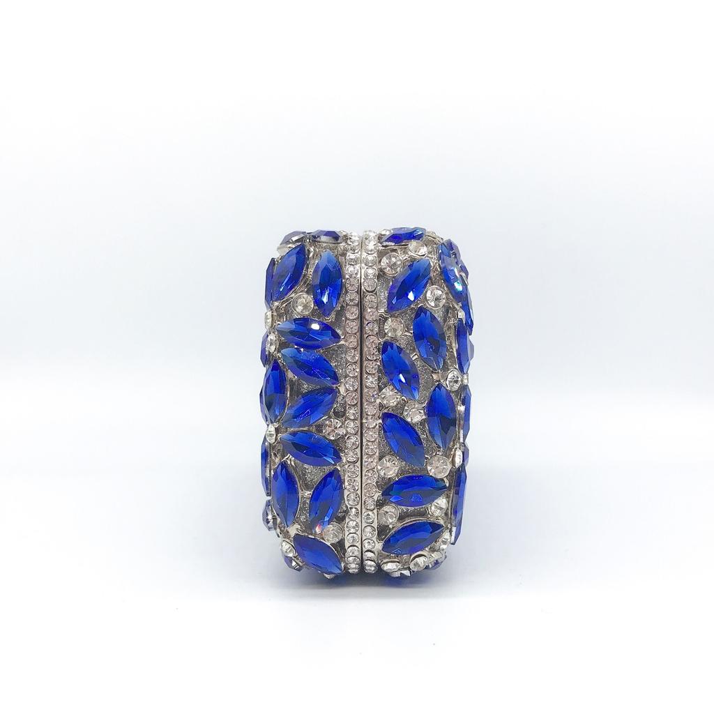 WHTUOHENG Blaue Strasssteine Silbernes Metall Abend-Clutch-Tasche Für Damen Kristall Hochzeit Braut Handtasche Diamant Party Abschlussball Clutches