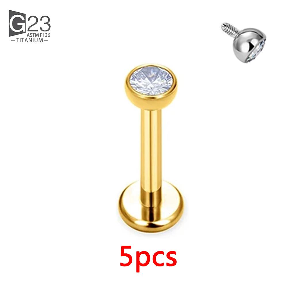 5Pcs G23 Titanium 16G CZ Tragus Eyebrow Piercing Body Jewelry Labret Lip Ring Stud Earrings Septum Nose Rings Internal Thread