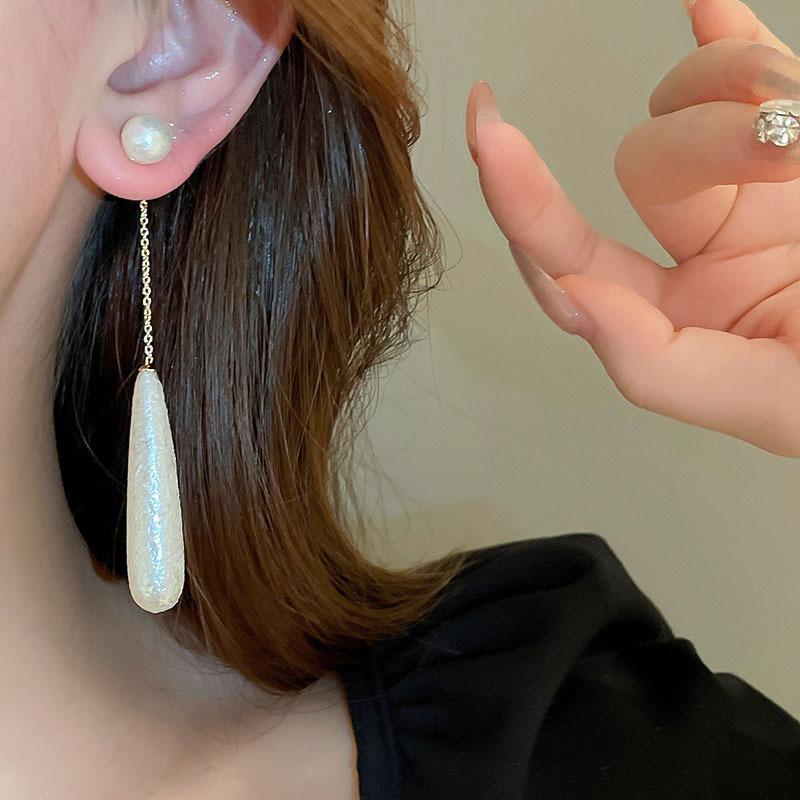 French Vintage Simple Drop Earrings Long Tassel Water Drop Imitation Pearl Earrings For Women Girls Statement Jewelry Gifts