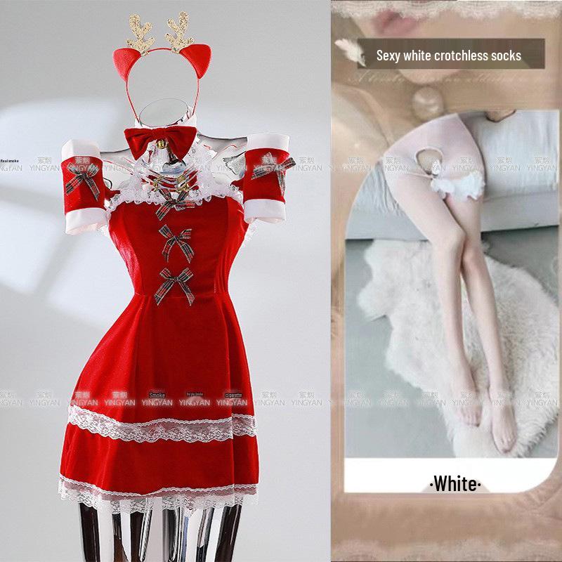 Seductive Red Christmas Lingerie Set - Sheer, Tight-Fit, Teasing Role Play Costume 0936