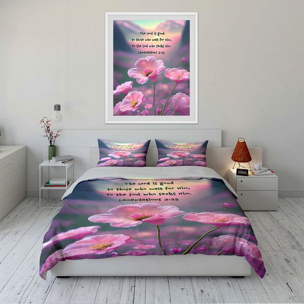 Floral Bedding Set with Lamentations 3:25 Bedding set (1 duvet cover, 2 pillowcases, duvet not included)
