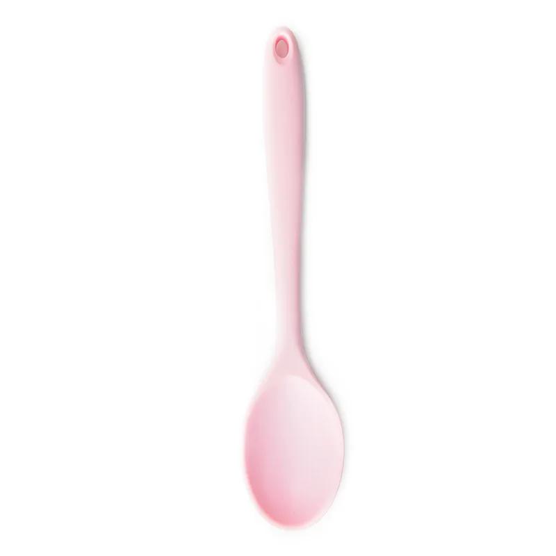 5 Color Food Grade Silicone Long-handled Soup Spoon Solid Color Kids Spoon Kitchen Silicone Spoon Flatware Utensils Accessories