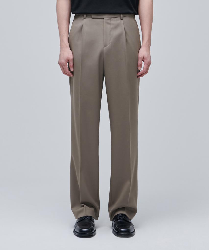 Musinsa Standard Wool Blend Wide Hidden Elastic Waist Slacks [Dusty Beige]