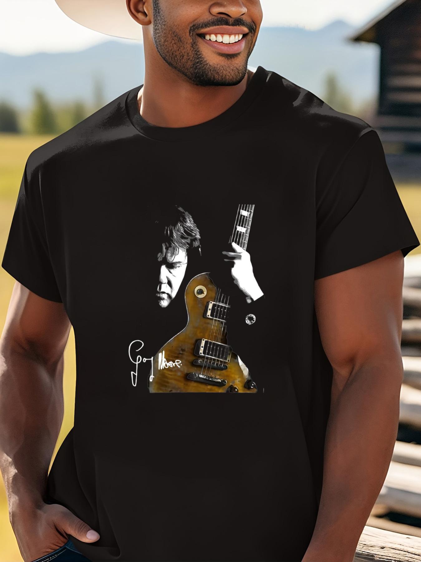 Gary Moore Tribute T-Shirt - Iconic Guitar Signature & Signature Logo Print M