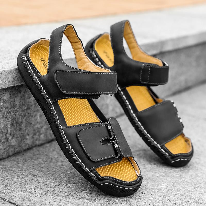 Fashion Summer Men Beach Comfort Flats Sandals Breathable Cow Leather Casual Sandals Mens Fashion Trend Non-slip Outdoor Sneakers Shoes