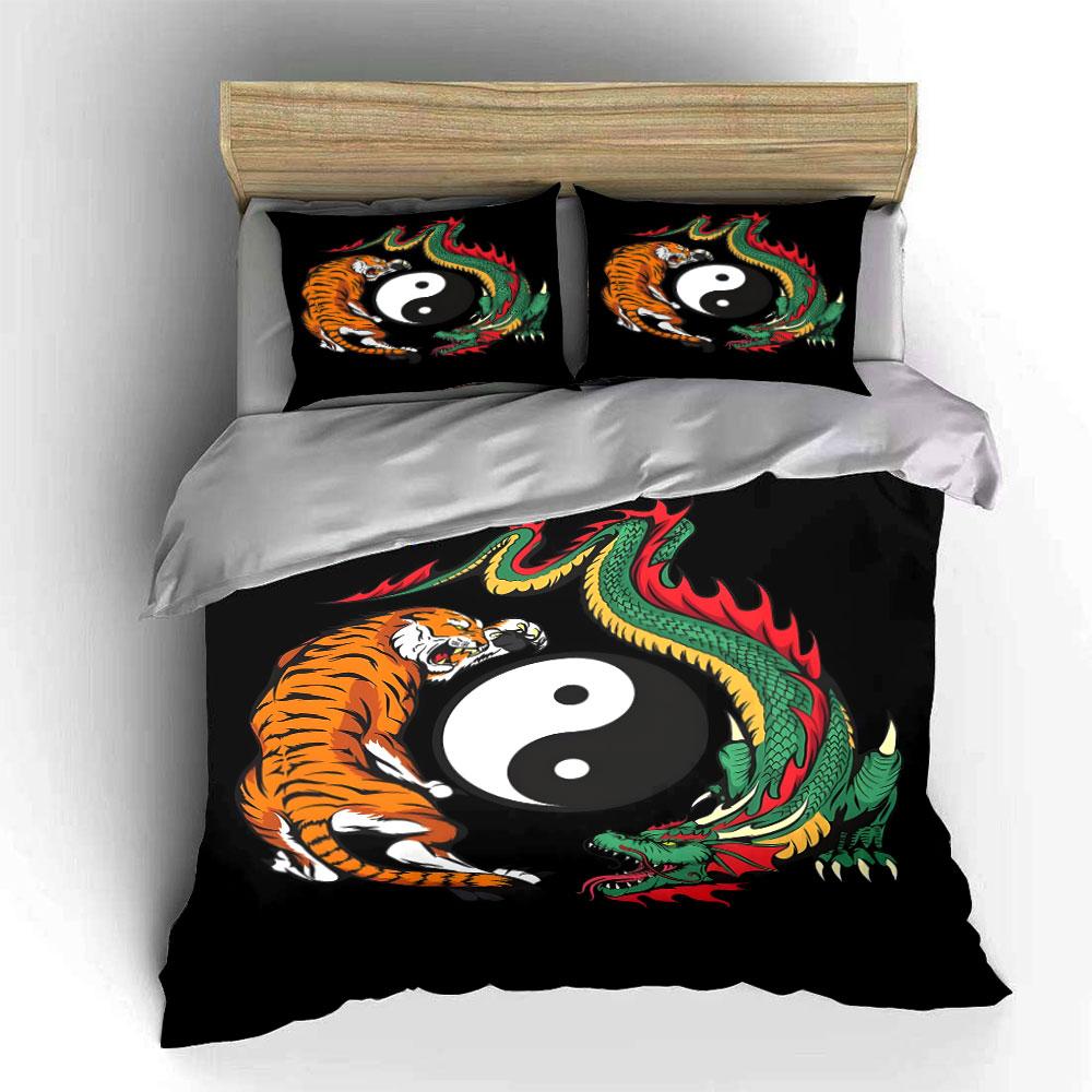 Tiger and dragon encircle yin-yang Print Bedding Set 1 Duvet Cover 2 Pillowcases for Adult and Children Luxury Gift Full Size
