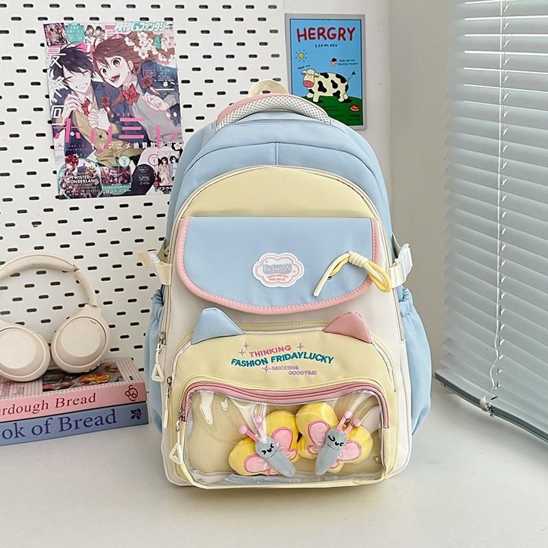 Capacity Color Large Blocked Backpack With Letter Embroidery Design For Daily