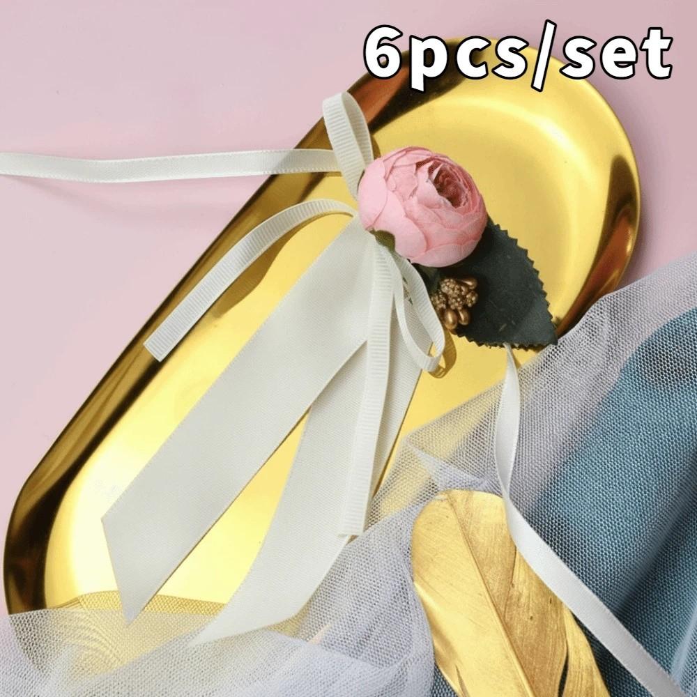 6pcs Realistic Gift Box Decor Rustic Style Silk Ribbon Door Handle Flowers Elegant Wedding Aisle Chair Flowers Car Decoration