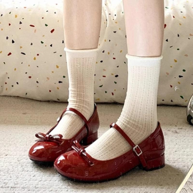 

Wine-red Mary Jane Thick-cut Single-shoe Women s Summer Butterfly Wedding Shoes Round Toe Small Shoe 40 вина червоного кольору
