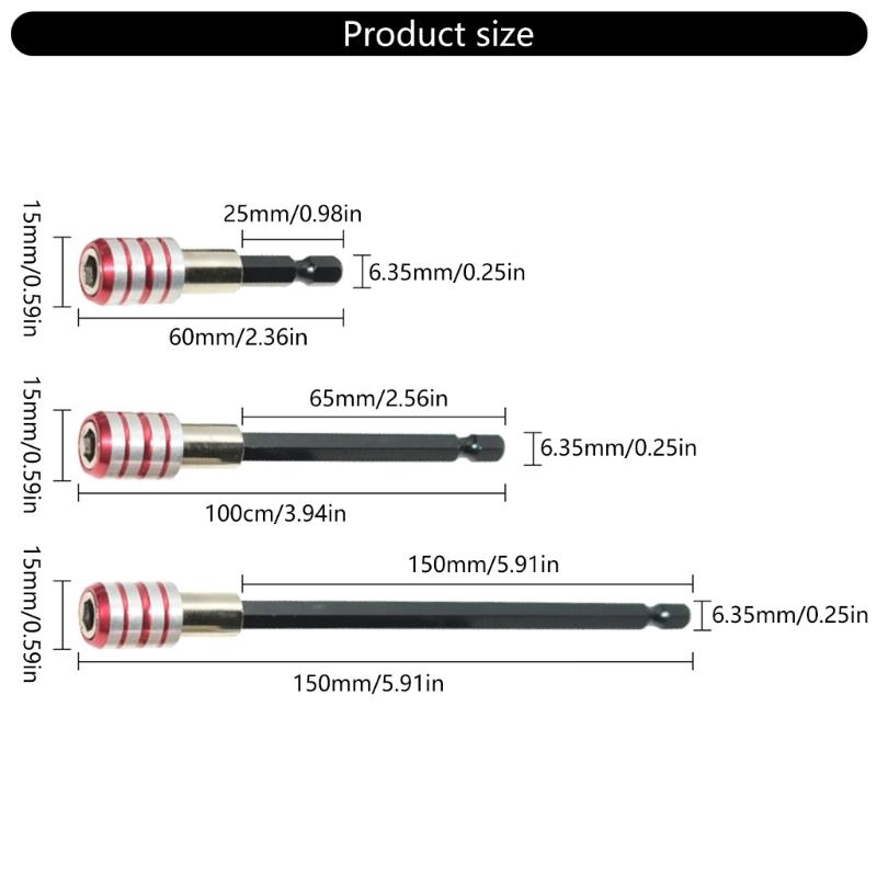 Hexagonal Bit Holders Set Magnetic SelfLocking Connecting Rod Corrosion Resistant Steel For Precise Work 3pcs/set