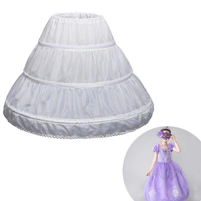 Weißer Kinder-Petticoat, A-Linie, 3 Reifen, einlagig, Krinoline, Spitzenbesatz, Blumenmädchenkleid, Unterrock, elastische Taille, Kordelzug, halber Slip