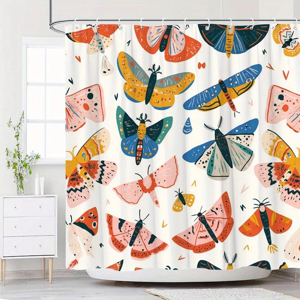 

~O~1pc Whimsy Wonders Shower Curtain - Artsy Butterfly Design, Polyester, Washable, 12 Hooks,70x70In, All-Season, Universal Holi W90XH180cm