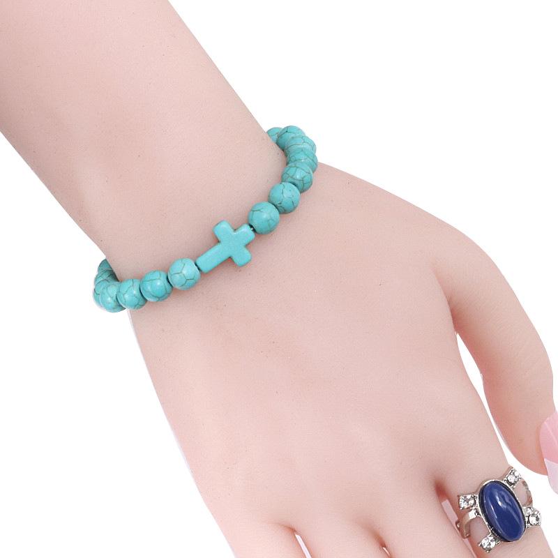 Men Natural Stone Beaded Elastic Cross Bracelets Meditation Wristband Women Yoga Jewelry Gift