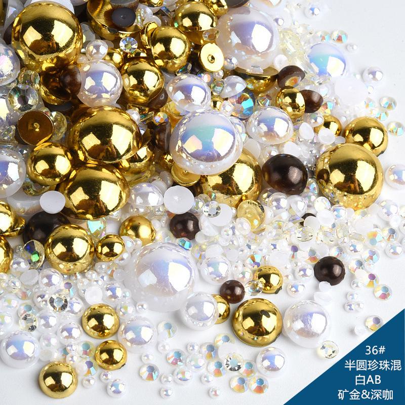 Mixed Abs Semicircular Pearl Resin Flat Bottom Diamond Set Imitation Pearl Mixed Size Diy Jewelry Accessories