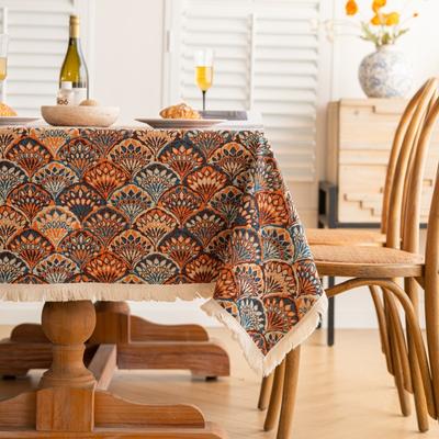 Bohemian Jacquard Tablecloth Thick Cotton Linen Rectangular Fringed Table Cover