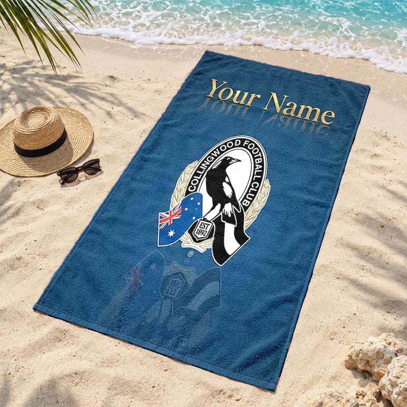 Collingwood Football Club Benutzerdefinierte Namens-Strandtücher dienen auch als Badetücher Sommer-Essential ein Muss für draußen den Strand und den Pool