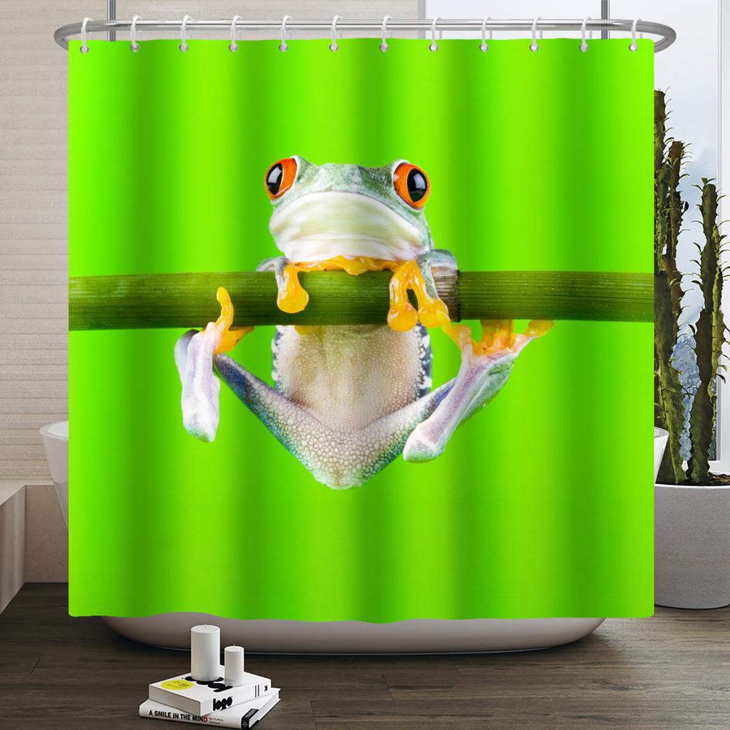 Lustiger Frosch Duschvorhang für Badezimmer Pilz Schmetterling Floral Grüne Pflanze Cartoon Tier Wasserdicht Polyester Duschvorhang