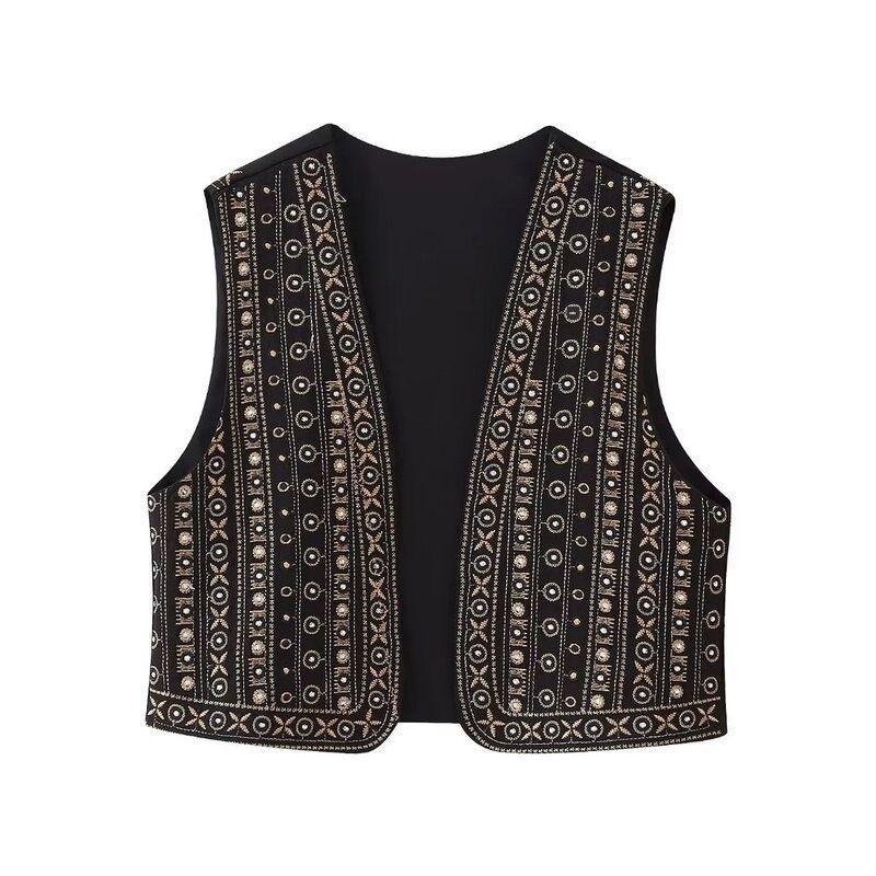 Fashion Style 2023 New Fall Women's Clothing Stylish Easiest for Match Beaded Embroidery Short Vest 6895231