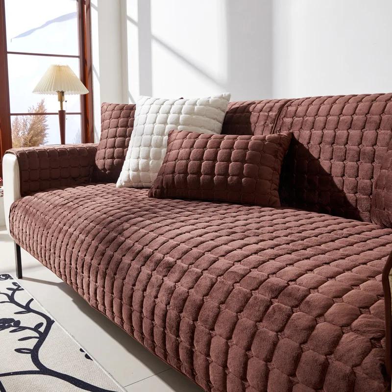 

Зимний толстый клетчатый плюшевый чехол для дивана, теплые бархатные нескользящие подушки, фланелевые чехлы для гостиной, универсальный подлокотник, заднее полотенце 45x45cm pillowcase