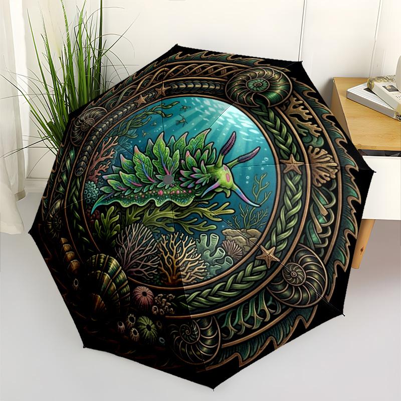 Oceanic Serenity pattern umbrella, portable and foldable design, 8 ribs, a casual accessory for Halloween, Christmas, and birthday gifts.