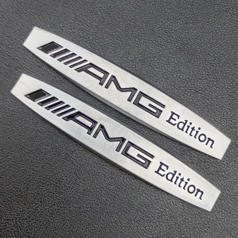 FUP1  2pcs 3d Metal Logo AMG Edition Emblem Sticker Car Fender Badge for Mercedes A B C E S ML GL W176 W177 W203 W204 W211 Accessories