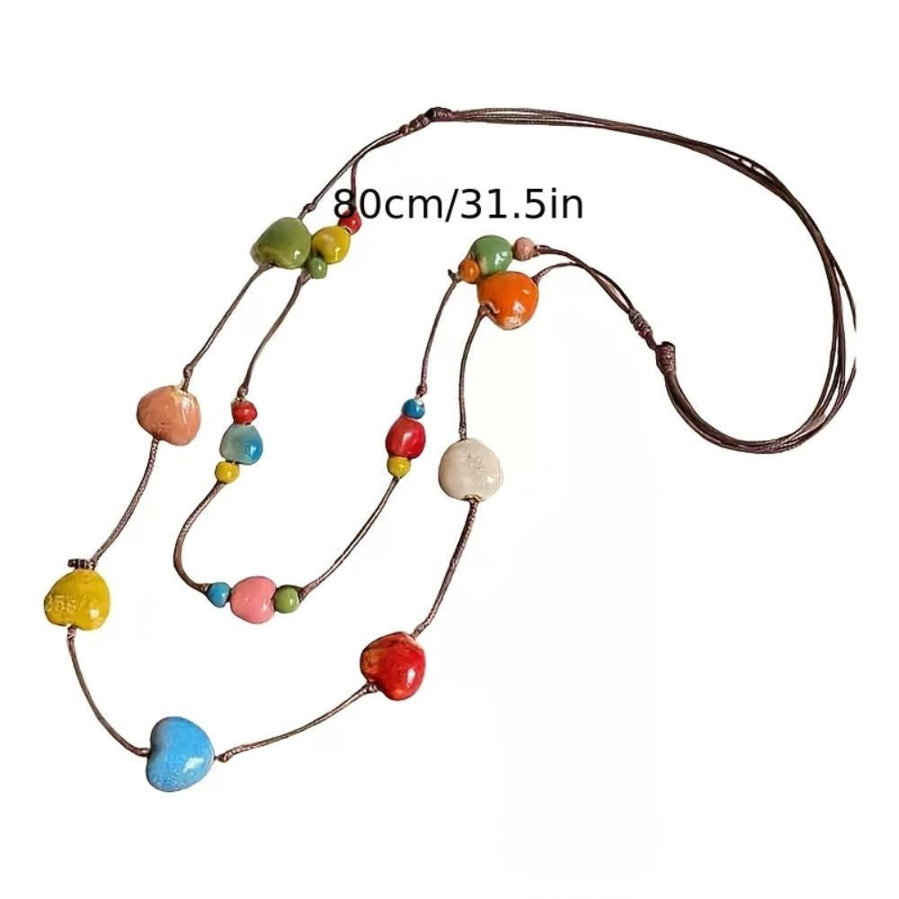 Adjustable Colorful Ceramic Necklace Woven Rope Boho Style Necklace for Women Fashion