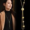 Stylish Long Titanium Steel Pull-through Ball Necklace For Women Trendy Jewelry