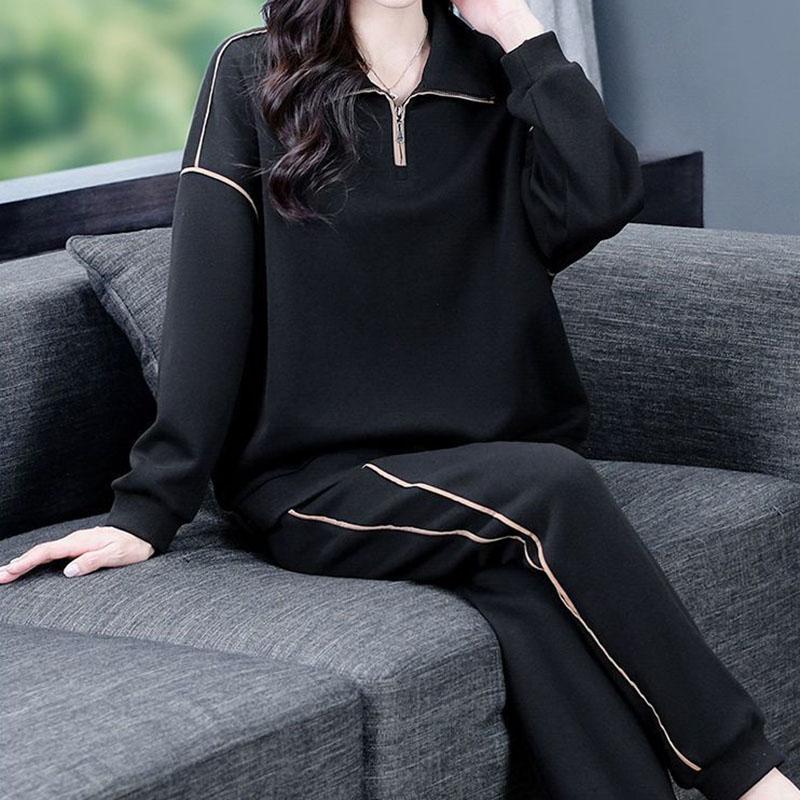 Women Suits Sets Cotton Large Size Pullover Sweatshirt Pants Long Sleeves Stretch Warm Two-piece Oversize 2PC Suit