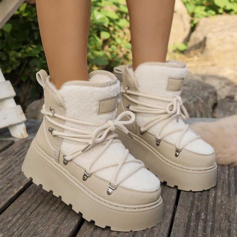 Autumn and winter new thickened medium tube short tube thermal boots large size thick bottom cross strap snow boots