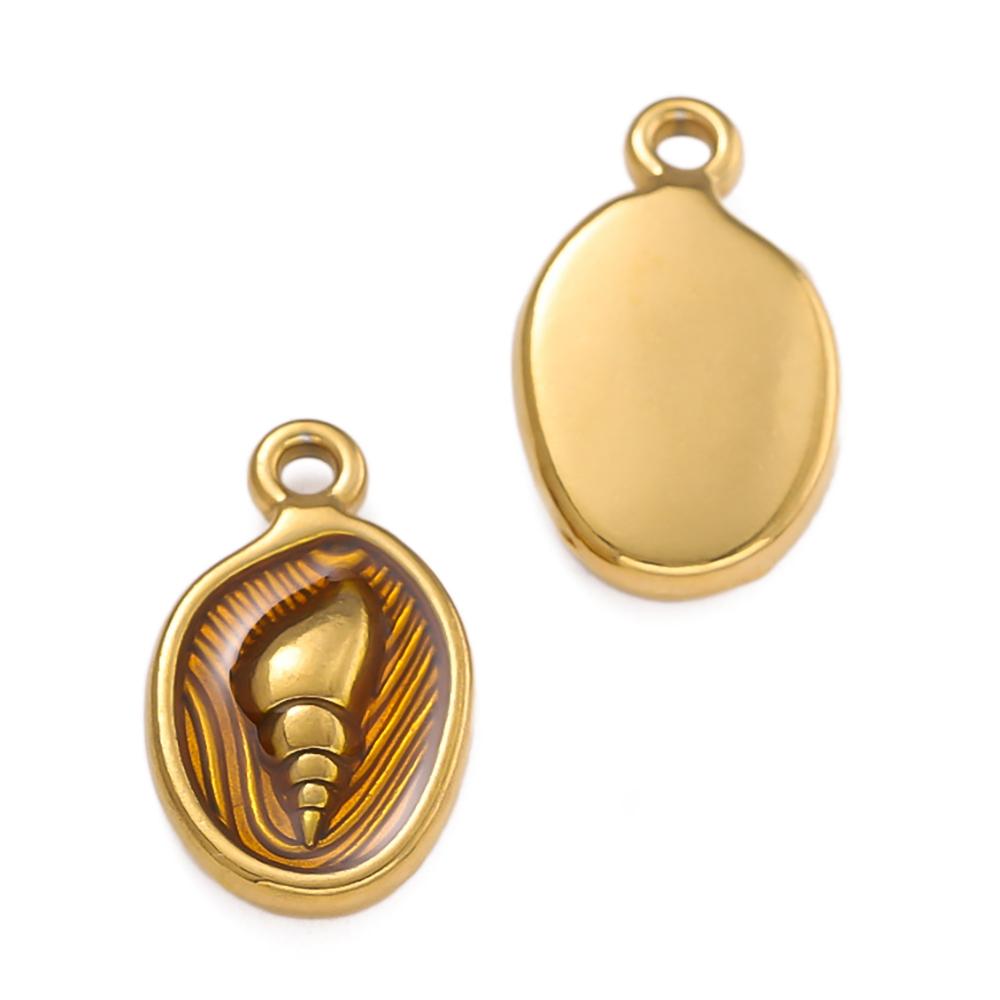 2 Pièces/Lot Pendentifs Ovale en Acier Inoxydable avec Coquillage pour Colliers Bracelets Accessoires de Fabrication de Bijoux