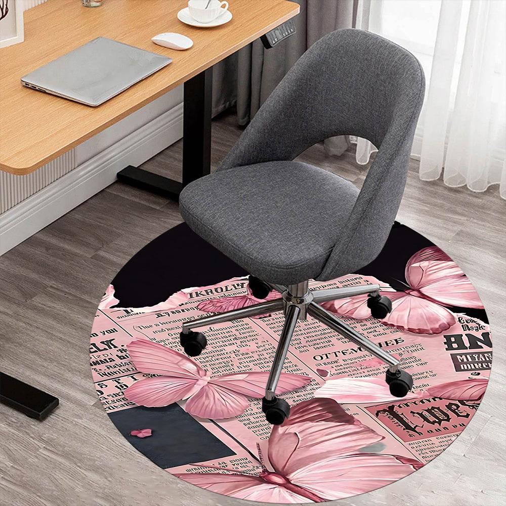 

1pc Butterfly Newspaper Round Chair mat office Area Rug - Non-Slip, Floor Mat for Office, Bedroom, and Indoor Decor p127148 80cm by 80cm