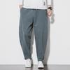 Men's Large Linen Trousers - Loose Fit, Casual Harem Style, Carrot Pants with Low Crotch, Cotton Blend.