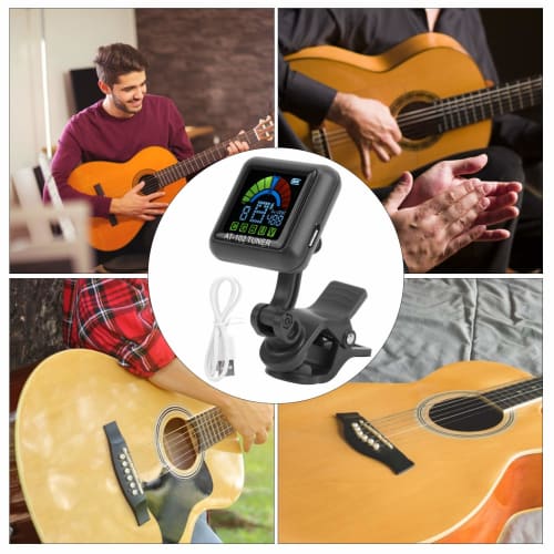 Clip-on USB Guitar Tuner, Rechargeable, for Stringed Instruments (AT-102 Black)