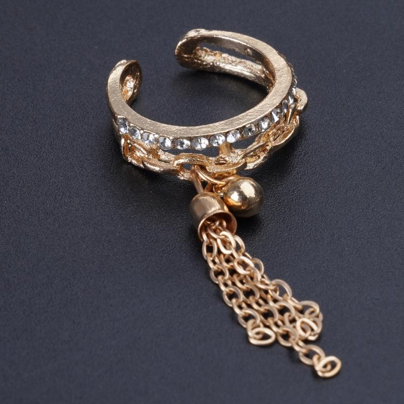 Dangling Chain Tassel Band Ring Adjustable Open Ring Gift Link Chain Tassel Ring Zirconia with Spike Pendant Finger Ring