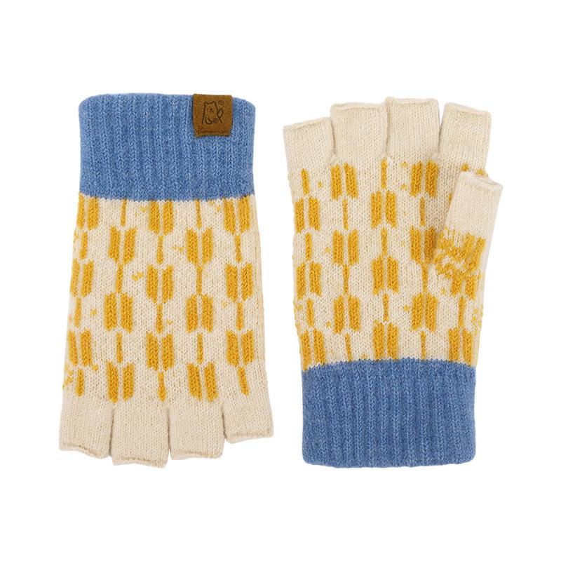 Winter Knitted Gloves, Japanese Style, Color-blocked Half-finger Gloves, Women's Student Warm Gloves, Versatile Fingerless Gloves
