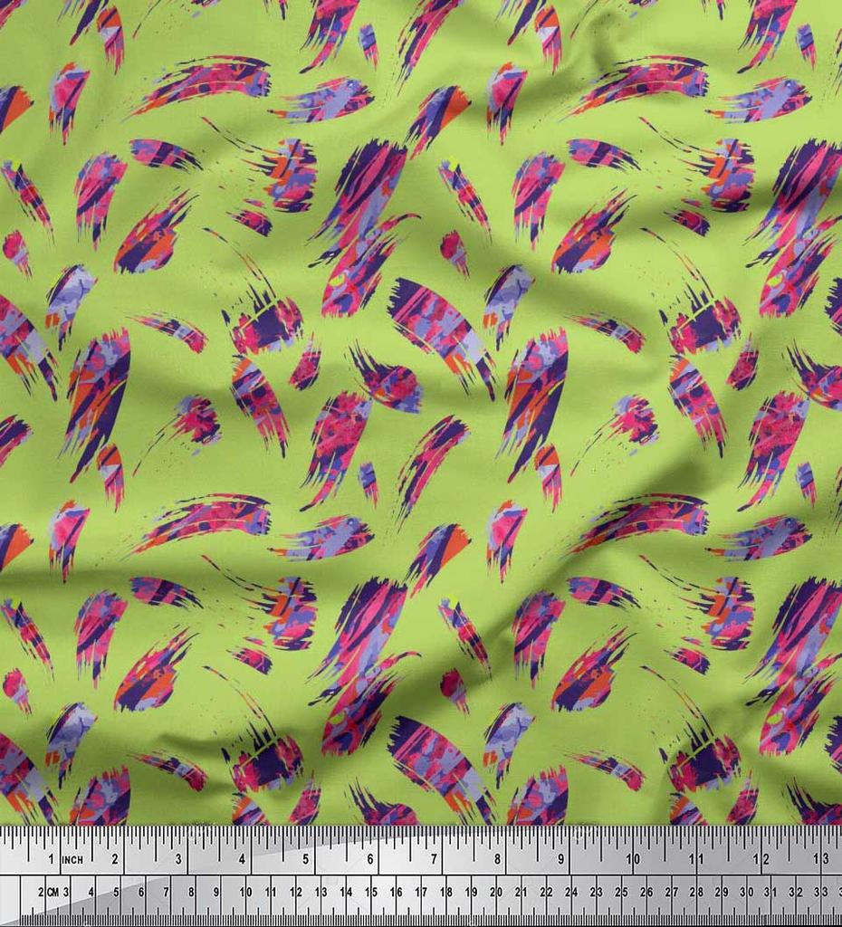 Soimoi Japan Crepe Satin Fabric Brush Stroke Abstract Print Fabric by Metre 42 Inch