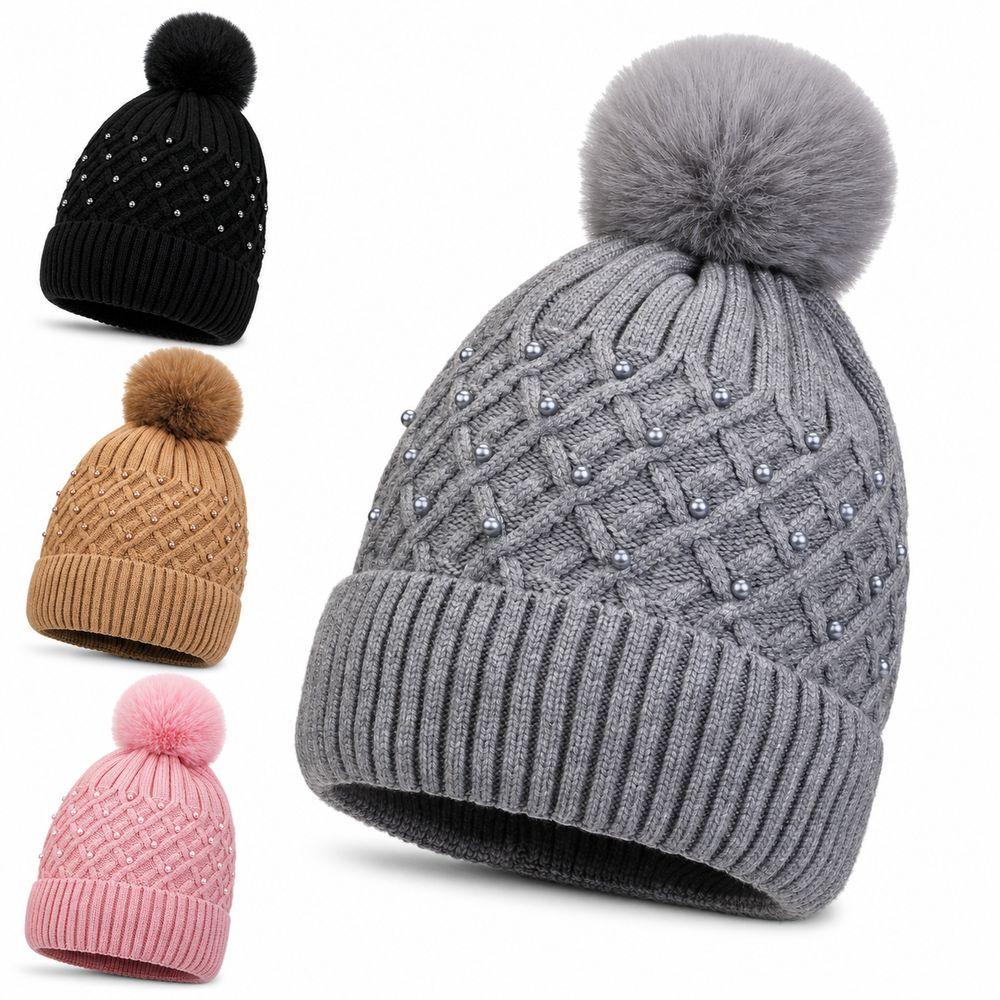Plush Pompom Women's Knitted Beanie Hat Lightweight Winter Beanie Hat Gifts Pompom Beanie
