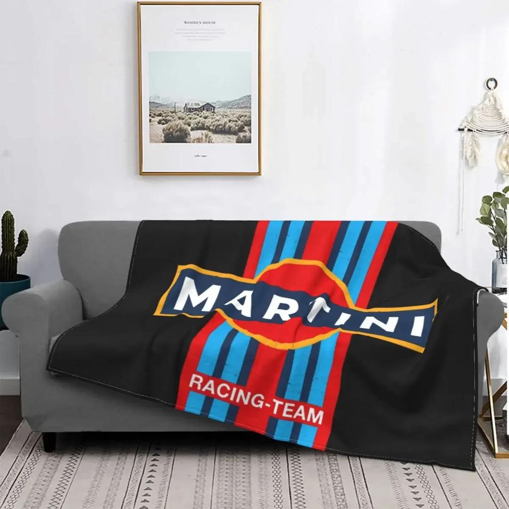 Ultra-Soft Fleece Martini Racing Team Throw Blanket Warm Flannel Stripe Motor Racing Blankets for Bedroom Office Sofa Quilt