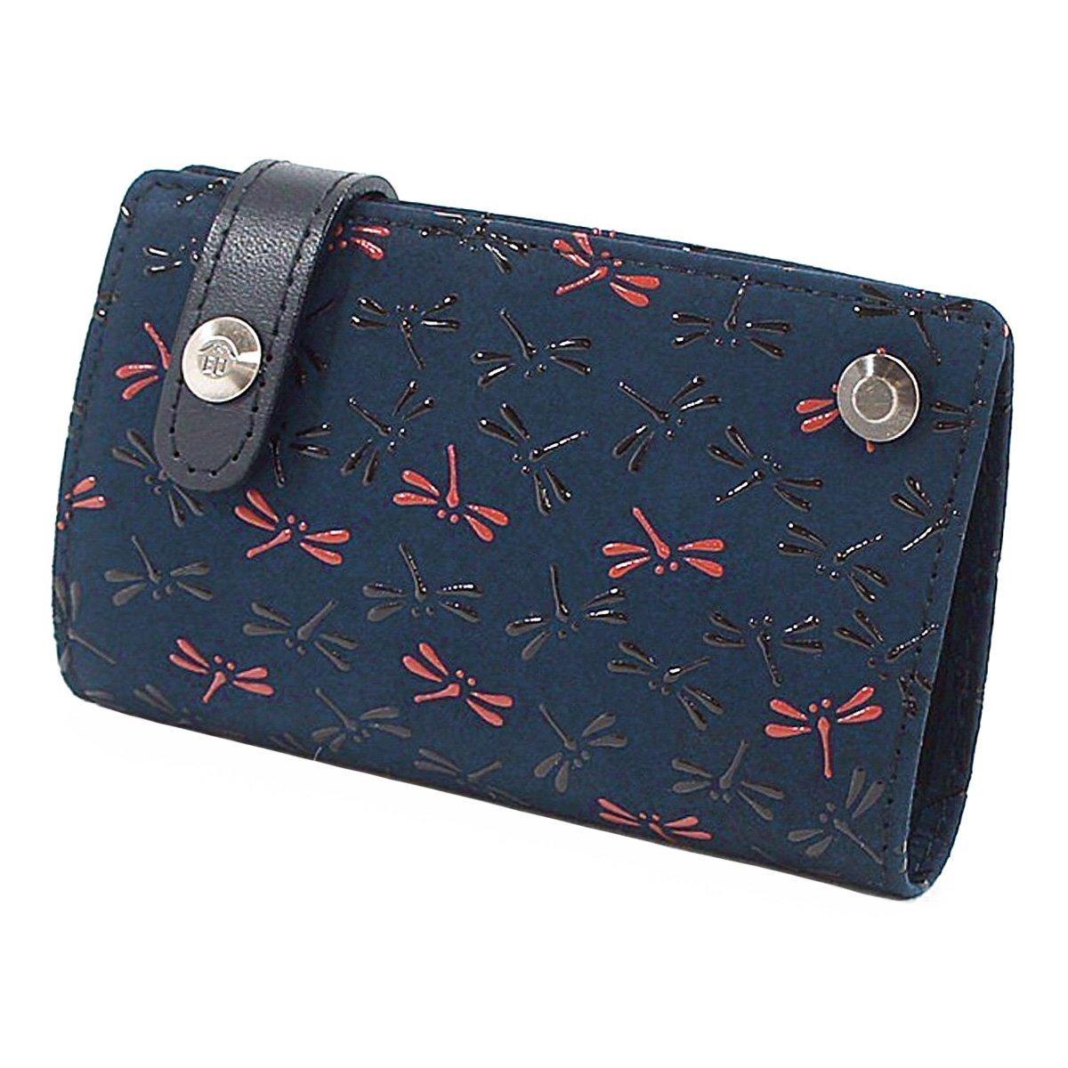 

Inden Card Case 10 Card Pockets Deerskin Nagomi Dragonfly Pattern Navy x Black Red Lacquer 7522 [Indenya]