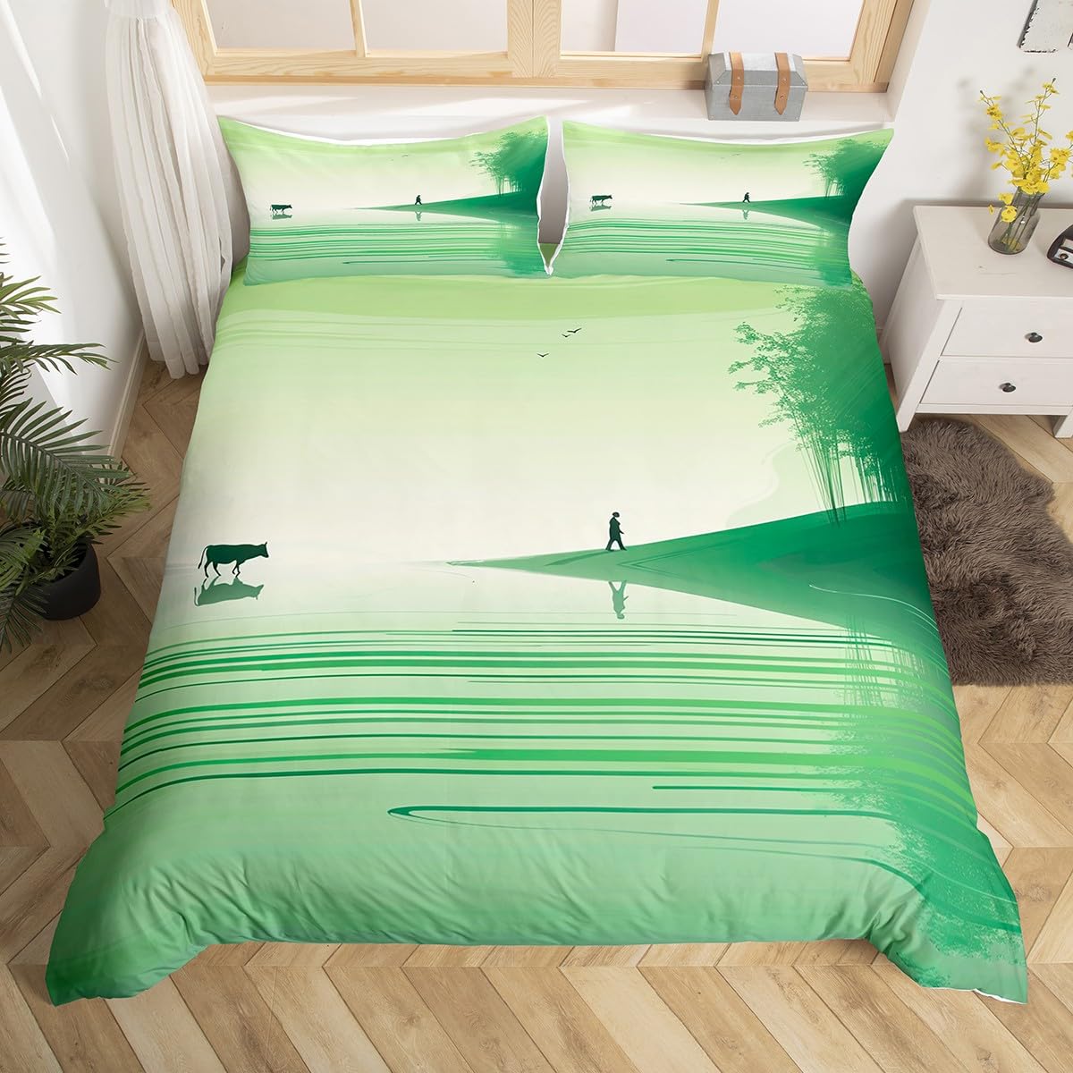 Китайская живопись тушью пейзаж пододеяльник полный комплект постельного белья — фото 14