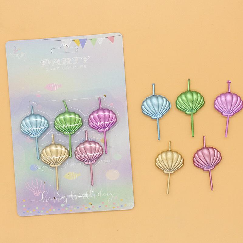 

Cartoon Creative Sea Animal Birthday Candle Fish Tail Starfish Shell Unicorn Theme Party Candle 5 shell candles