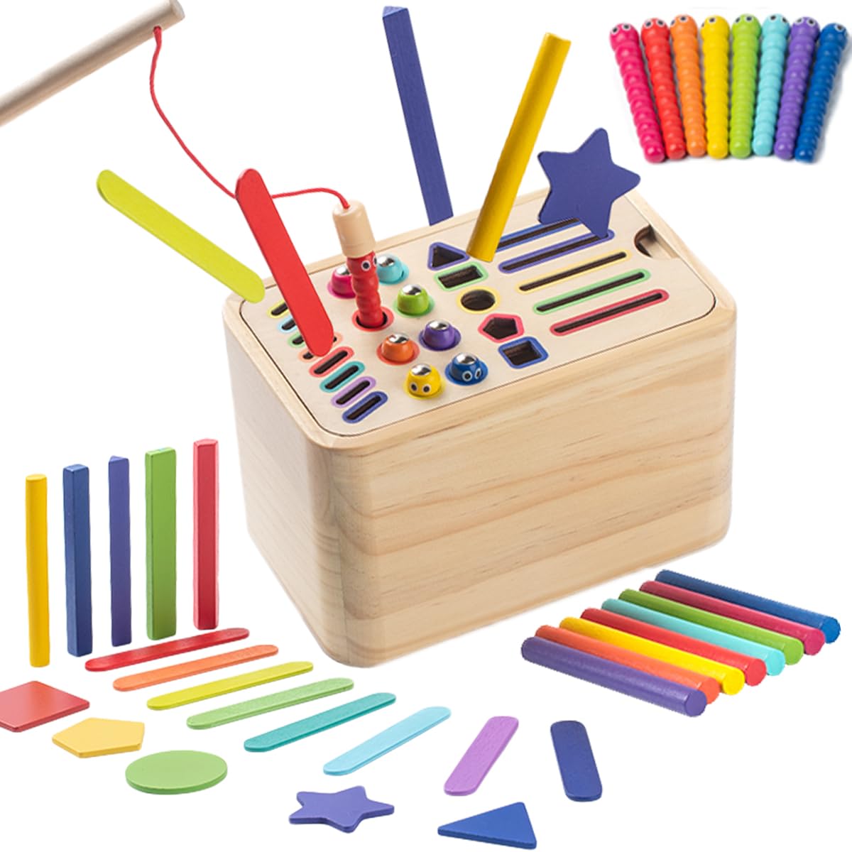 

5 в 1 Монтессори Образовательные Возрасты Цвет Рыбалка Когнитивное Развитие и Координация Bajoy Игрушки для Раннего Развития для Формы Кончик Пальца 57 ШТ Большие