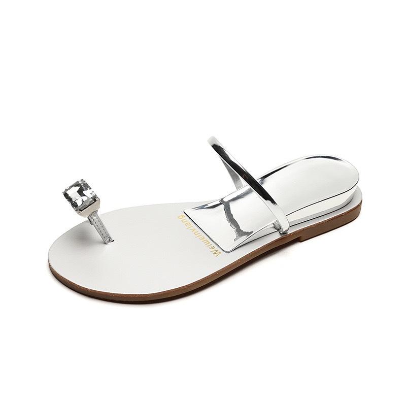 

Sheepskin version~ Summer with rhinestones, pigeon egg inner height increase, toe flat-bottomed slippers, women s fashion sandals 34