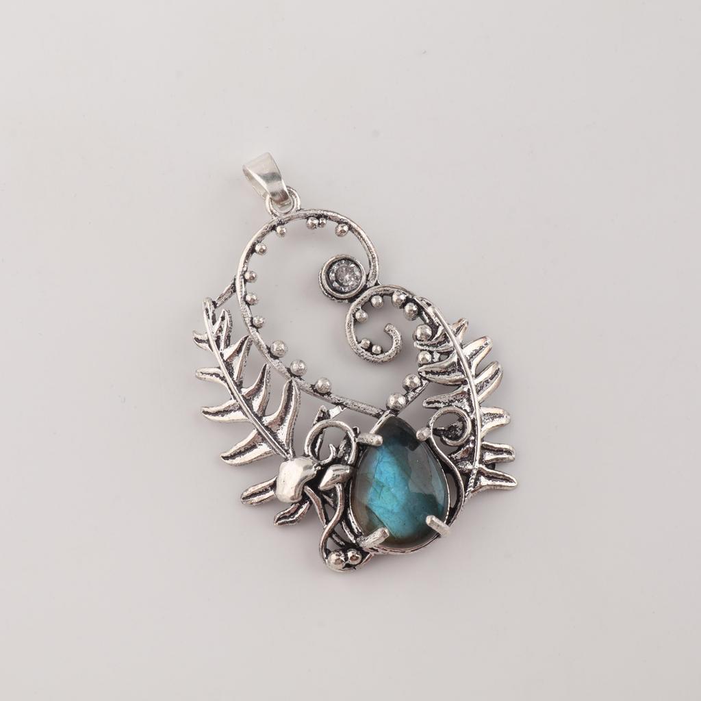 Natural Labradorite Gemstone 925 Sterling Silver Women Jewelry Designer Pendant 1.8" For Girlfriend CP-42-26