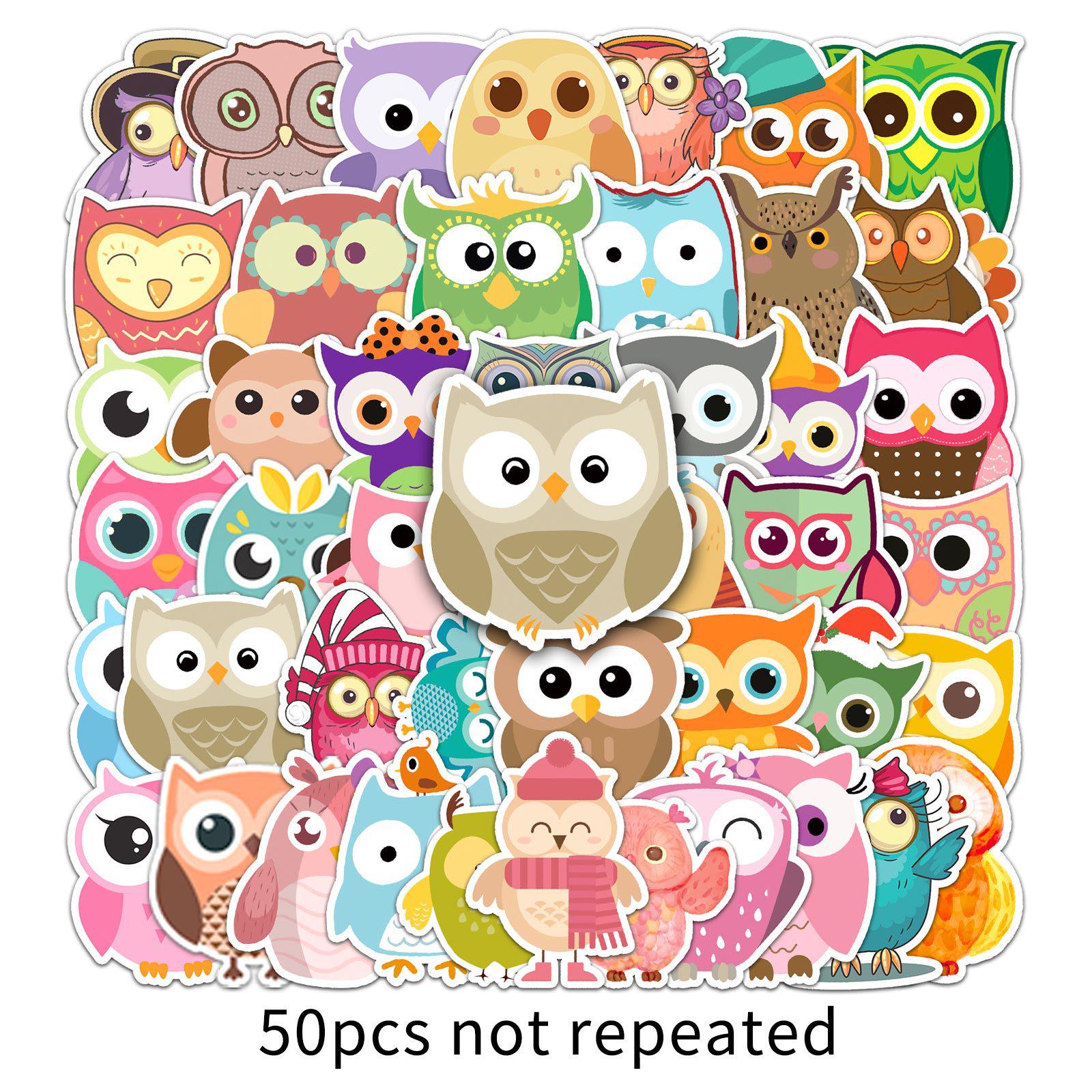 Набор наклеек «Совы»: 50 Милых Мультяшных Животных для DIY, Дневников и Украшения Канцелярских Принадлежностей.