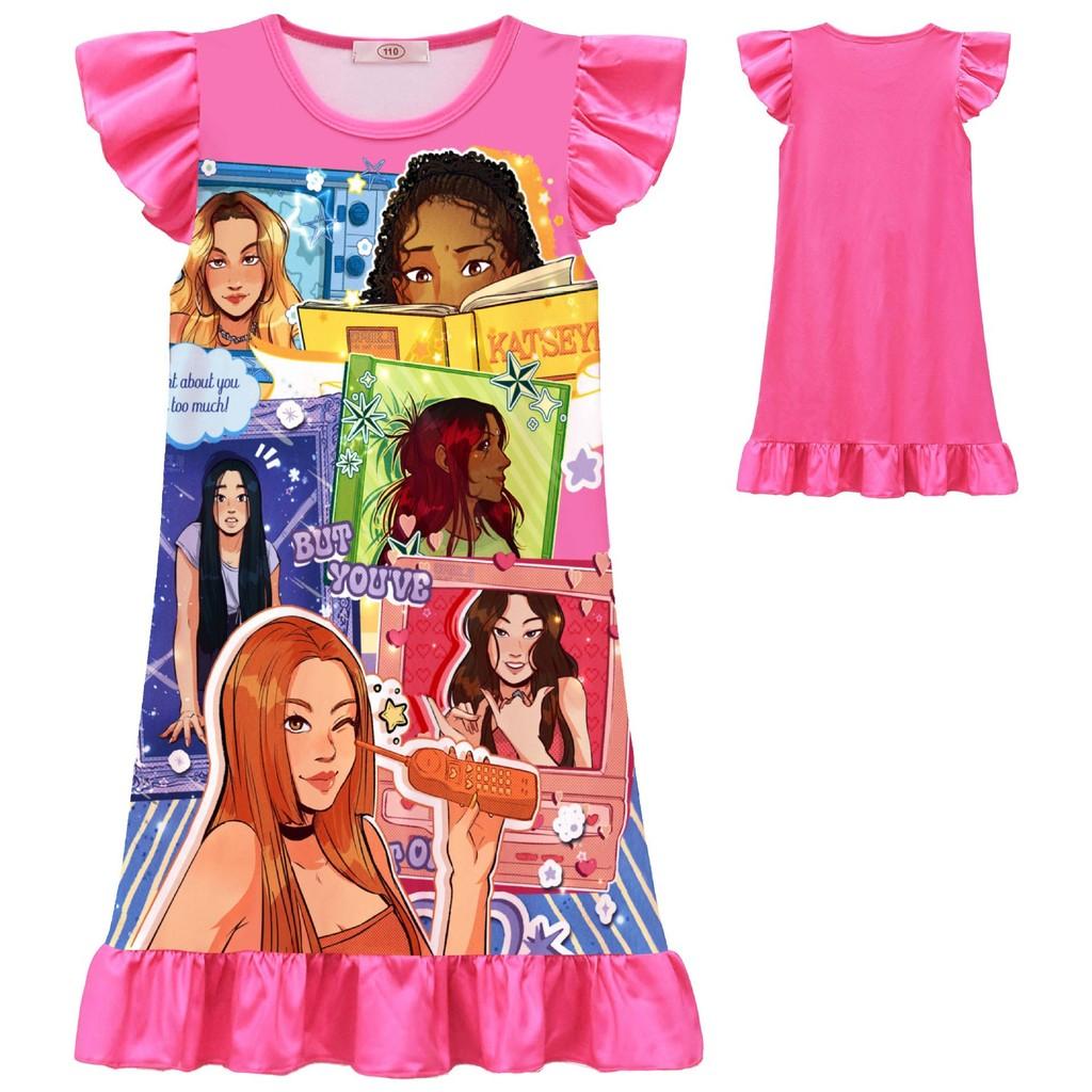 82616 Ruffle Print Kids Girls KATSEYE Casual Dress