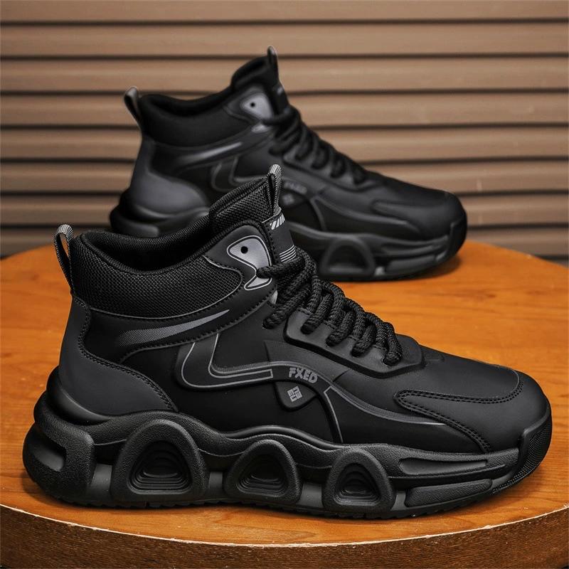 Men's High-top Chunky Sneakers Breathable Mesh Non-slip Lace-up Platform Casual Shoes for Daily Wear