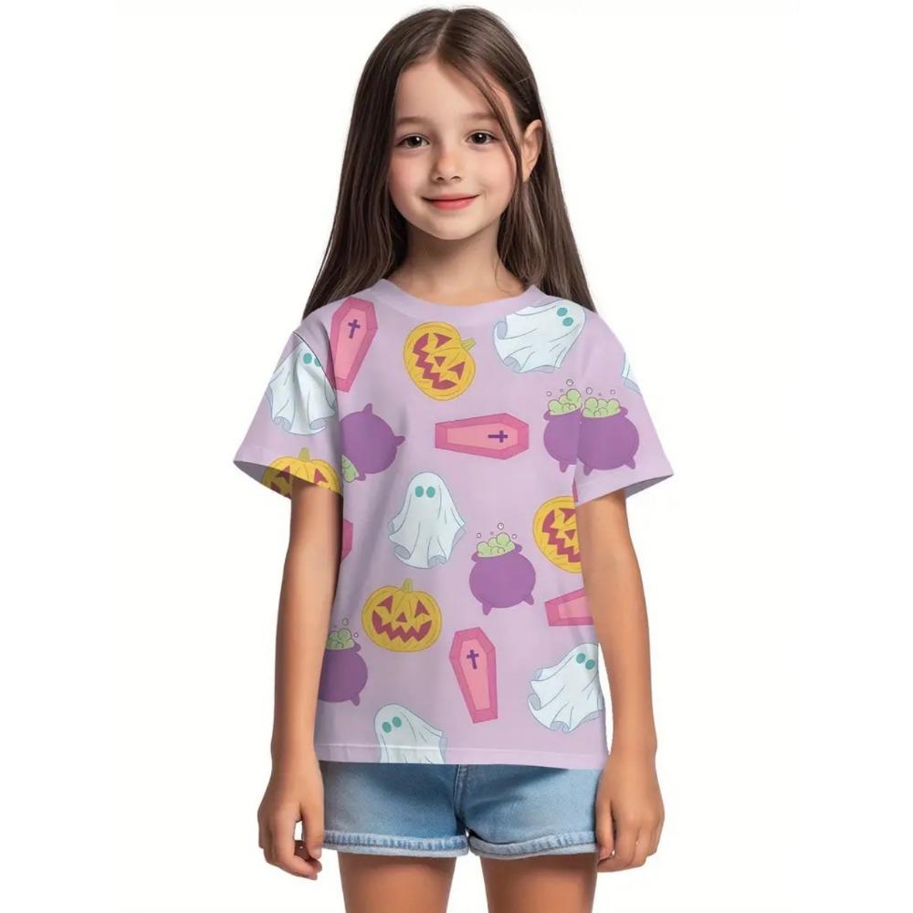 Girl Clothes Funny Pumpkin Graphic T-Shirt for Boys Girls Halloween Short Sleeve Tees 2-10Y Halloween Gift Party Kids Clothing