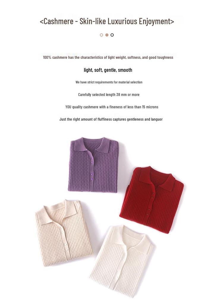 Women's Polo Neck Cashmere Sweater Cardigan - Autumn/Winter Fashionable, Versatile, Warm Knitwear.