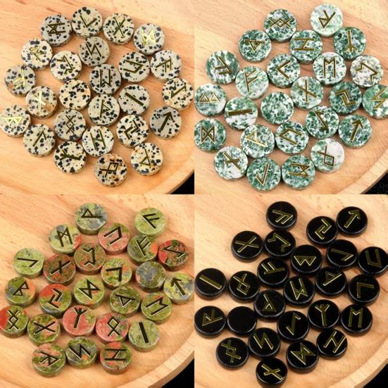 25Pcs Faux Crystal Agate Rune Stone Set Alphabet Rune Round Set Nordic Germanic Language Stone for Witchcraft Fortune-Telling